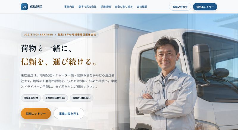 運送会社の採用サイトサンプル(パソコン表示)